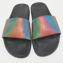  Louis Vuitton Multicolor Iridescent Monogram Rubber Waterfront Slides Size 41