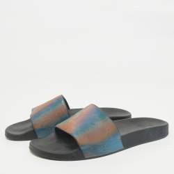  Louis Vuitton Multicolor Iridescent Monogram Rubber Waterfront Slides Size 41