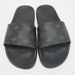 Louis Vuitton Black Graphite Damier Embossed Canvas Waterfront Flat Slides Size 41