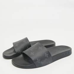 Louis Vuitton Black Graphite Damier Embossed Canvas Waterfront Flat Slides Size 41