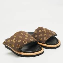 Louis Vuitton Brown Monogram Nylon Pool Pillow Comfort Flat Slide Sandals Size 42
