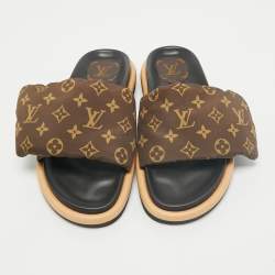 Louis Vuitton Brown Monogram Nylon Pool Pillow Comfort Flat Slide Sandals Size 42