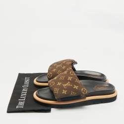 Louis Vuitton Brown Monogram Nylon Pool Pillow Comfort Flat Slide Sandals Size 42