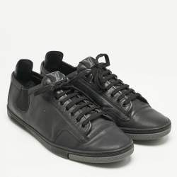 Louis Vuitton Black Leather Logo Lace Up Sneakers Size 42.5