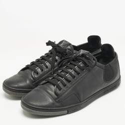 Louis Vuitton Black Leather Logo Lace Up Sneakers Size 42.5