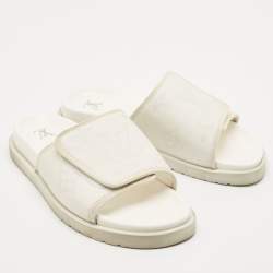 Louis Vuitton White Monogram Embossed Leather Miami Flat Slide Sandals Size 41