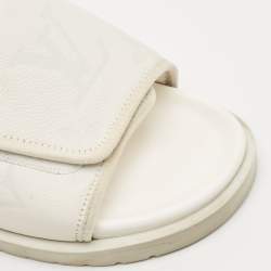 Louis Vuitton White Monogram Embossed Leather Miami Flat Slide Sandals Size 41