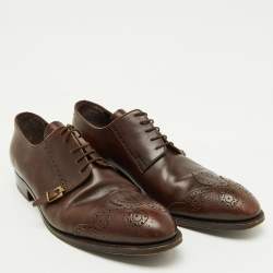 Pre Owned Louis Vuitton Dark Brown Brogue Leather Lace Up Derby Size 45
