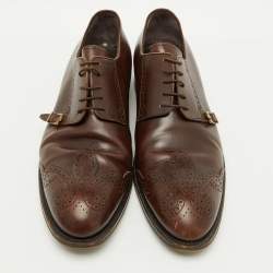 Pre Owned Louis Vuitton Dark Brown Brogue Leather Lace Up Derby Size 45
