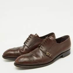 Pre Owned Louis Vuitton Dark Brown Brogue Leather Lace Up Derby Size 45