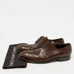 Pre Owned Louis Vuitton Dark Brown Brogue Leather Lace Up Derby Size 45