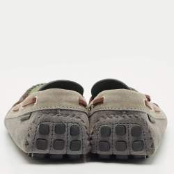 Pre Owned Louis Vuitton Dark Tricolor Suede And Leather Logo Bow Slip On Loafers Size 42.5