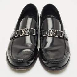 Pre Owned Louis Vuitton Black Leather Major Logo Slip On Loafers Size 42