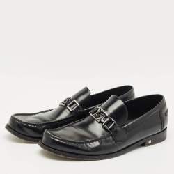Pre Owned Louis Vuitton Black Leather Major Logo Slip On Loafers Size 42