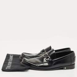 Pre Owned Louis Vuitton Black Leather Major Logo Slip On Loafers Size 42