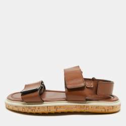 Pre Owned Louis Vuitton Brown Leather Velcro Strap Flat Sandals Size 41.5