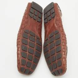 Pre Owned Louis Vuitton Brown Woven Leather Monte Carlo Slip On Loafers Size 42.5
