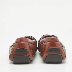 Pre Owned Louis Vuitton Brown Woven Leather Monte Carlo Slip On Loafers Size 42.5