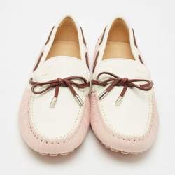 Pre Owned حذاء لوفرز لوي فيتون أريزونا جلد زهري فاتح وأبيض مقاس 42.5