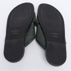 Pre Owned Louis Vuitton Green Ostrich Leather Slide Sandals 41