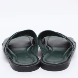 Pre Owned Louis Vuitton Green Ostrich Leather Slide Sandals 41