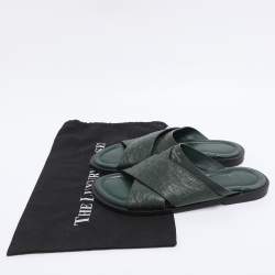 Pre Owned Louis Vuitton Green Ostrich Leather Slide Sandals 41