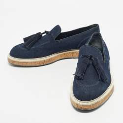 Pre Owned Louis Vuitton Navy Blue Denim Tassel Slip On Loafers Size 41