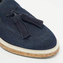 Pre Owned Louis Vuitton Navy Blue Denim Tassel Slip On Loafers Size 41