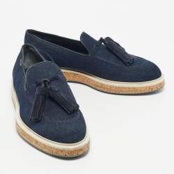Pre Owned Louis Vuitton Navy Blue Denim Tassel Slip On Loafers Size 41