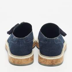 Pre Owned Louis Vuitton Navy Blue Denim Tassel Slip On Loafers Size 41