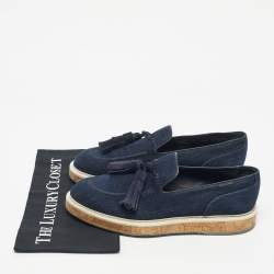 Pre Owned Louis Vuitton Navy Blue Denim Tassel Slip On Loafers Size 41