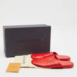 Pre Owned Louis Vuitton x Supreme Red Leather Hugh Flat Slippers Size 42