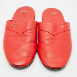 Pre Owned Louis Vuitton x Supreme Red Leather Hugh Flat Slippers Size 42