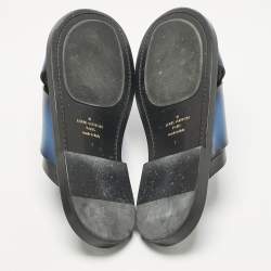 مملوكة مسبقًا صندل سلايد فوش لوي فيتون جلد أومبري أزرق/أسود مقاس 42