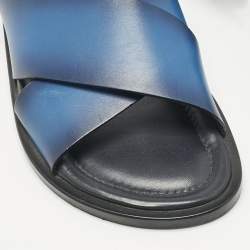 مملوكة مسبقًا صندل سلايد فوش لوي فيتون جلد أومبري أزرق/أسود مقاس 42