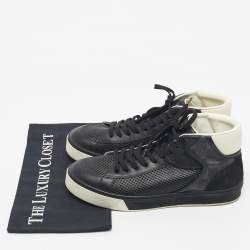 Pre Owned Louis Vuitton Black Damier Canvas and Leather High Top Sneakers Size 39.5