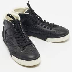 Pre Owned Louis Vuitton Black Damier Canvas and Leather High Top Sneakers Size 39.5