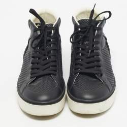 Pre Owned Louis Vuitton Black Damier Canvas and Leather High Top Sneakers Size 39.5