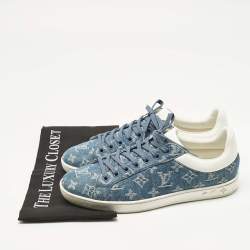 Pre Owned Louis Vuitton Blue Monogram Denim and Leather Luxembourg Low Top Sneakers Size 40.5