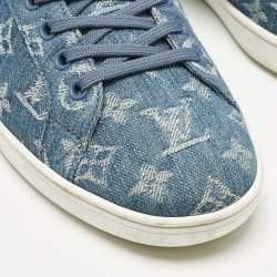Pre Owned Louis Vuitton Blue Monogram Denim and Leather Luxembourg Low Top Sneakers Size 40.5