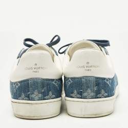 Pre Owned Louis Vuitton Blue Monogram Denim and Leather Luxembourg Low Top Sneakers Size 40.5