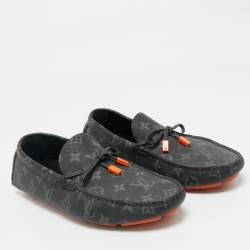 Pre Owned Louis Vuitton Two Tone Monogram Canvas And Leather Driver Loafers  Size 41