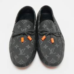 Pre Owned Louis Vuitton Two Tone Monogram Canvas And Leather Driver Loafers  Size 41