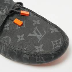 Pre Owned Louis Vuitton Two Tone Monogram Canvas And Leather Driver Loafers  Size 41