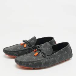 Pre Owned Louis Vuitton Two Tone Monogram Canvas And Leather Driver Loafers  Size 41