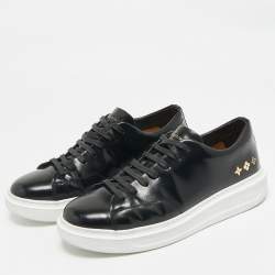 Pre Owned Louis Vuitton Black Leather Monogram Debossed Time Out Sneakers Size 40..5