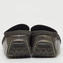 Pre Owned Louis Vuitton Dark Grey Leather and Suede Hockenheim Loafers Size 44