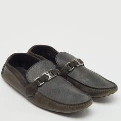 Pre Owned Louis Vuitton Dark Grey Leather and Suede Hockenheim Loafers Size 44