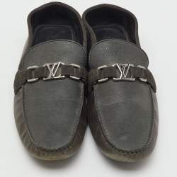 Pre Owned Louis Vuitton Dark Grey Leather and Suede Hockenheim Loafers Size 44