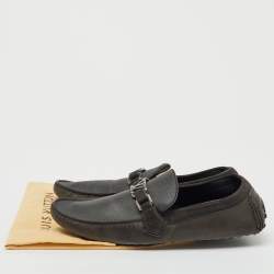 Pre Owned Louis Vuitton Dark Grey Leather and Suede Hockenheim Loafers Size 44